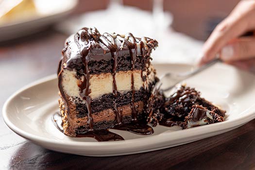 Connors has a made-for-sharing dessert menu, like this Chocolate Fudge Cake.